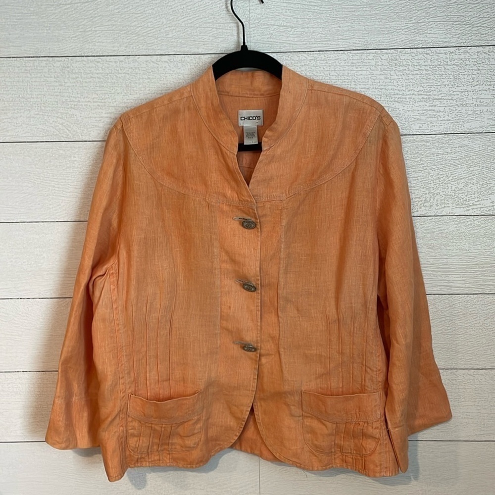 Chico's 100% Linen Women's Artsy Summer lightweight jacket size 2 (Large/12)‎